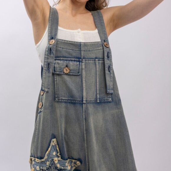 Patchwork Denim Bib Overalls - Picture 5 of 16